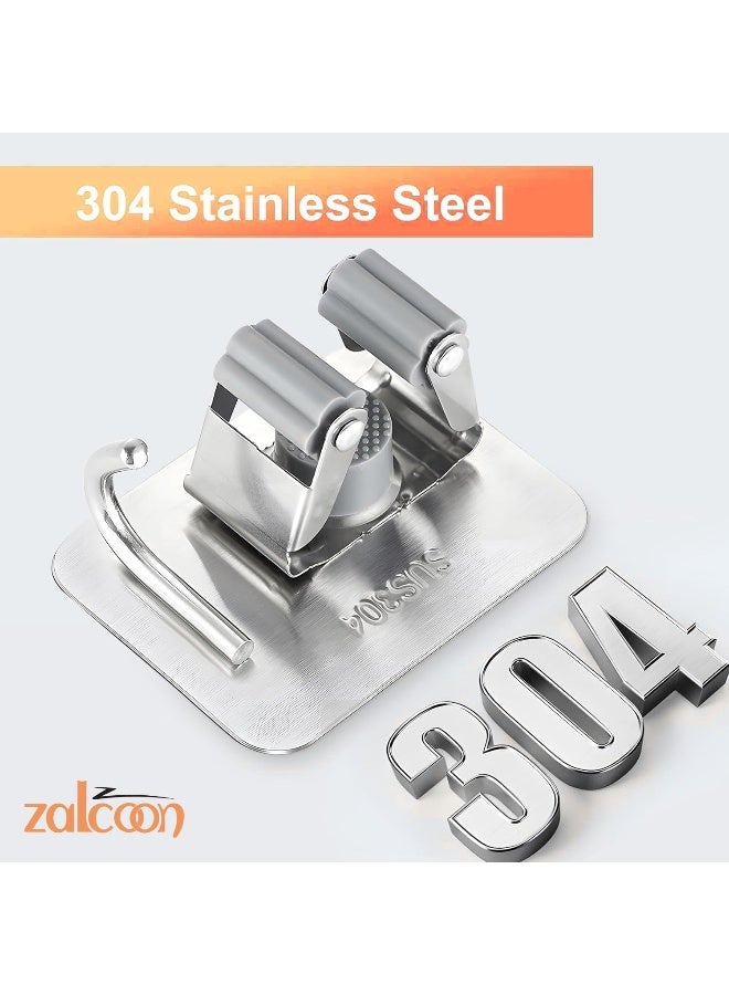 Zalcoon حامل ممسحة ومكنسة زالكُون - حامل ممسحة ذاتي اللصق بدون حفر، حامل مكنسة مضاد للانزلاق بشكل ممتاز للمنزل، المرآب، الحديقة، غرفة الغسيل، أدوات تنظيم المطبخ (مع خطاف) - Image 2