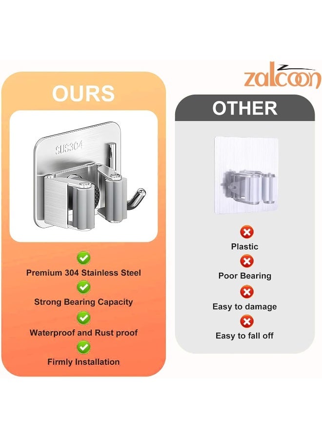 Zalcoon حامل ممسحة ومكنسة زالكُون - حامل ممسحة ذاتي اللصق بدون حفر، حامل مكنسة مضاد للانزلاق بشكل ممتاز للمنزل، المرآب، الحديقة، غرفة الغسيل، أدوات تنظيم المطبخ (مع خطاف) - Image 3