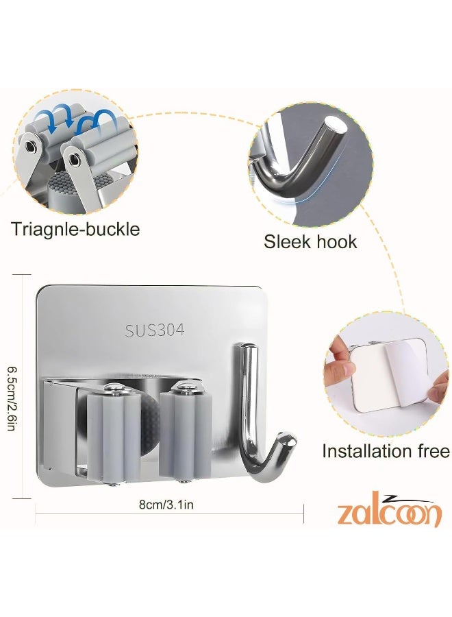 Zalcoon حامل ممسحة ومكنسة زالكُون - حامل ممسحة ذاتي اللصق بدون حفر، حامل مكنسة مضاد للانزلاق بشكل ممتاز للمنزل، المرآب، الحديقة، غرفة الغسيل، أدوات تنظيم المطبخ (مع خطاف) - Image 5