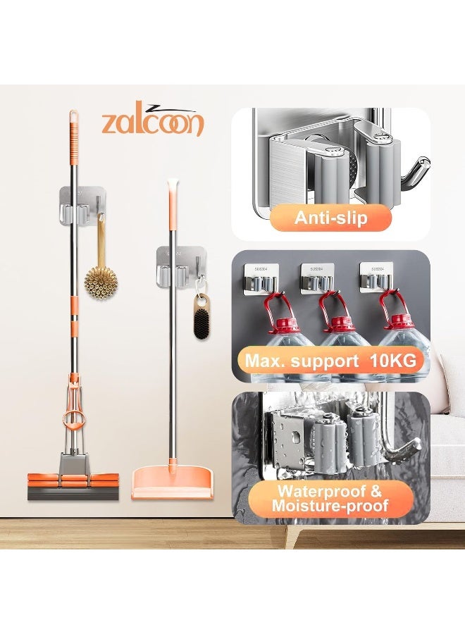 Zalcoon حامل ممسحة ومكنسة زالكُون - حامل ممسحة ذاتي اللصق بدون حفر، حامل مكنسة مضاد للانزلاق بشكل ممتاز للمنزل، المرآب، الحديقة، غرفة الغسيل، أدوات تنظيم المطبخ (مع خطاف) - Image 4