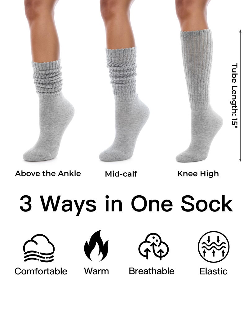 FITRELL Slouch Socks for Women, 3 Pairs Soft Cotton Knee High Scrunch Tube Boot Socks, White+Light Grey+Black, Small-Medium - Image 2