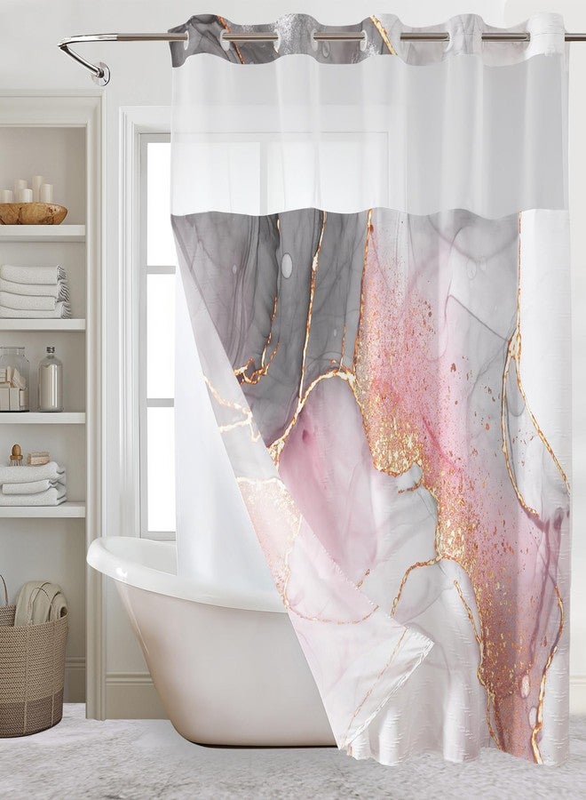 LB No Hook Shower Curtain with Snap in Liner Pink Marble Shower Curtain for Bathroom Abstract Pink and Grey Marble Textured Bathroom Curtains Shower Set, 72x74 inches Shower Curtain and Liner Set - Image 1