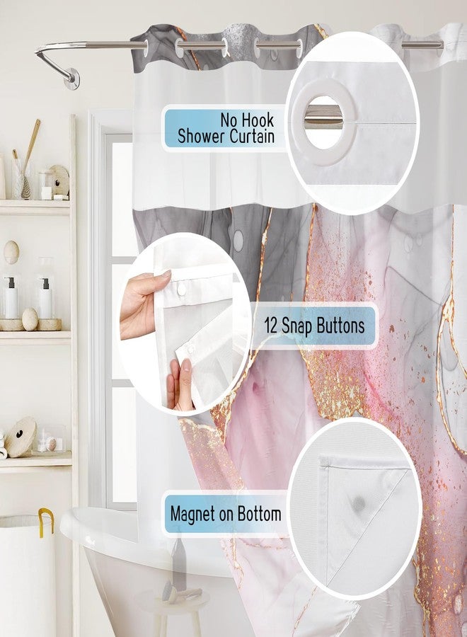 LB No Hook Shower Curtain with Snap in Liner Pink Marble Shower Curtain for Bathroom Abstract Pink and Grey Marble Textured Bathroom Curtains Shower Set, 72x74 inches Shower Curtain and Liner Set - Image 3