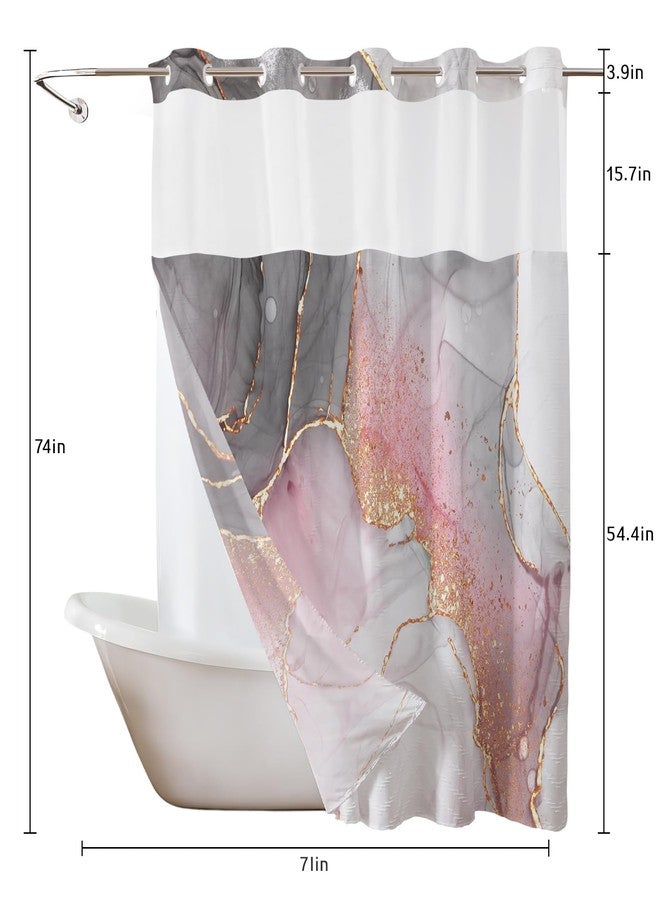 LB No Hook Shower Curtain with Snap in Liner Pink Marble Shower Curtain for Bathroom Abstract Pink and Grey Marble Textured Bathroom Curtains Shower Set, 72x74 inches Shower Curtain and Liner Set - Image 5