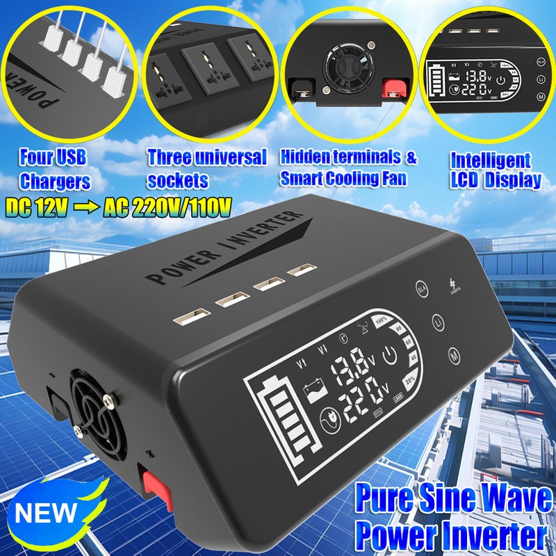 محول طاقة سيارة بجهد 1000 واط مع شاشة LCD قابلة للشحن عبر USB - Image 2