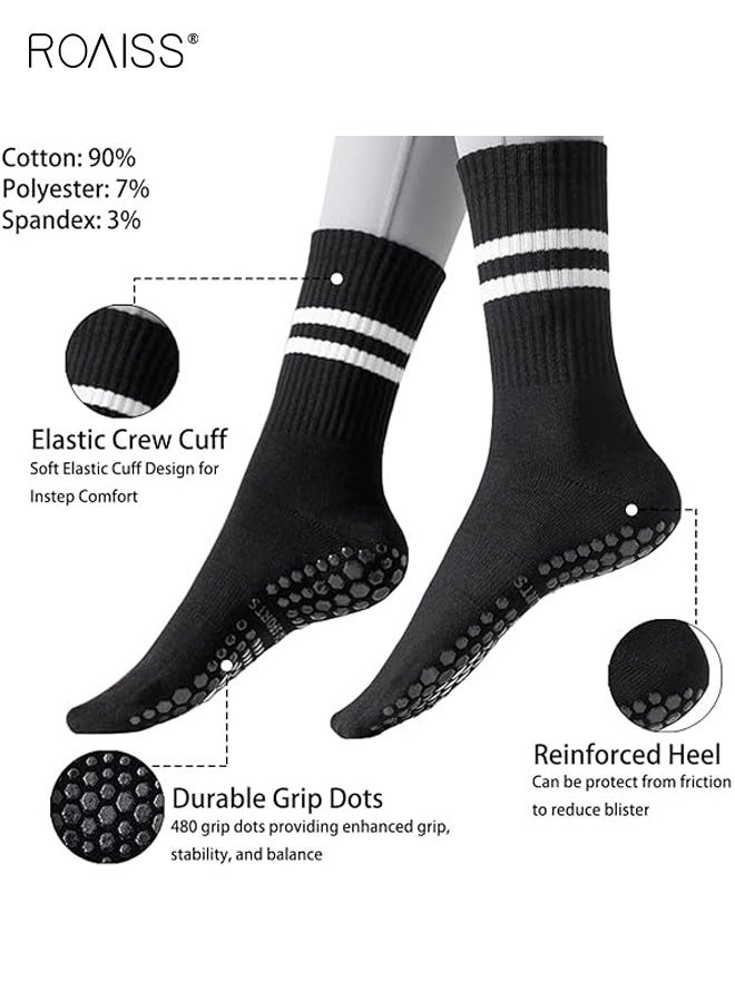رويس أزواج من جوارب البيلاتس القابلة للتنفس للنساء، جوارب طويلة رياضية غير قابلة للانزلاق لتمارين الباليه والباريه والصالة الرياضية باللونين الأبيض والأسود مريحة ومتعددة الأزواج - Image 2