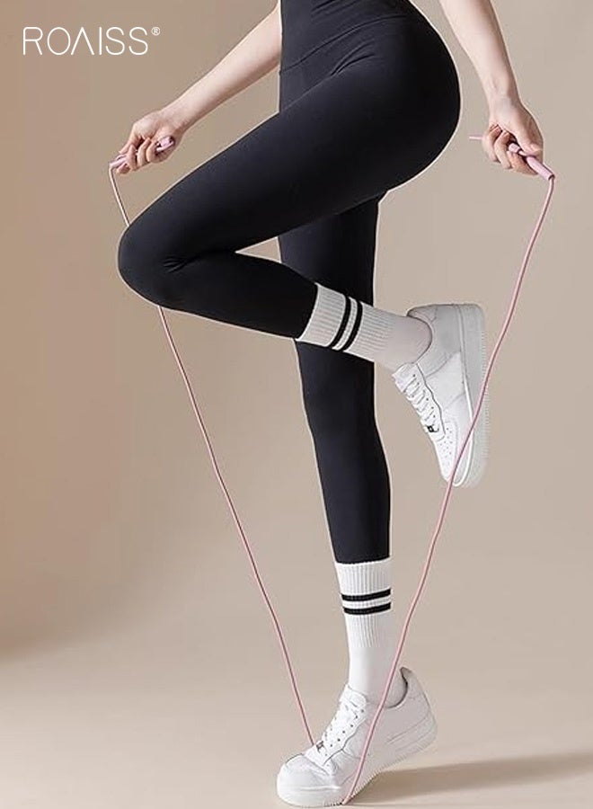 رويس أزواج من جوارب البيلاتس القابلة للتنفس للنساء، جوارب طويلة رياضية غير قابلة للانزلاق لتمارين الباليه والباريه والصالة الرياضية باللونين الأبيض والأسود مريحة ومتعددة الأزواج - Image 5