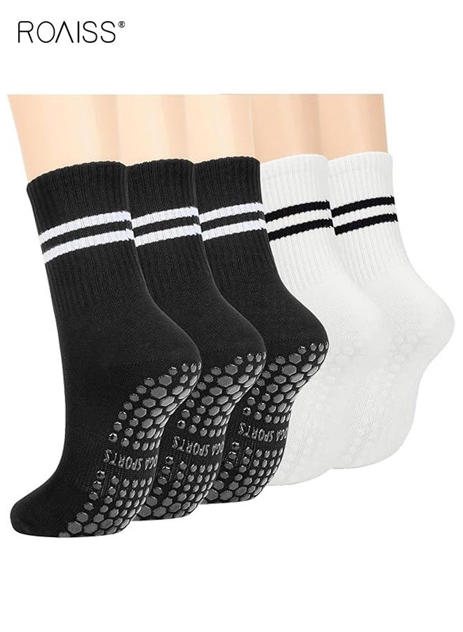 رويس أزواج من جوارب البيلاتس القابلة للتنفس للنساء، جوارب طويلة رياضية غير قابلة للانزلاق لتمارين الباليه والباريه والصالة الرياضية باللونين الأبيض والأسود مريحة ومتعددة الأزواج - Image 1