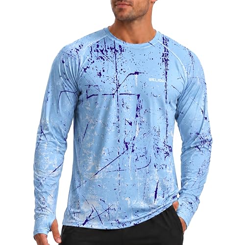 WELIGU Mens Swim UPF 50 Sun Protection Shirt Long Sleeve SPF Fishing Outdoor UV Hiking Lightweight Shirts LanziLongXL - Image 1