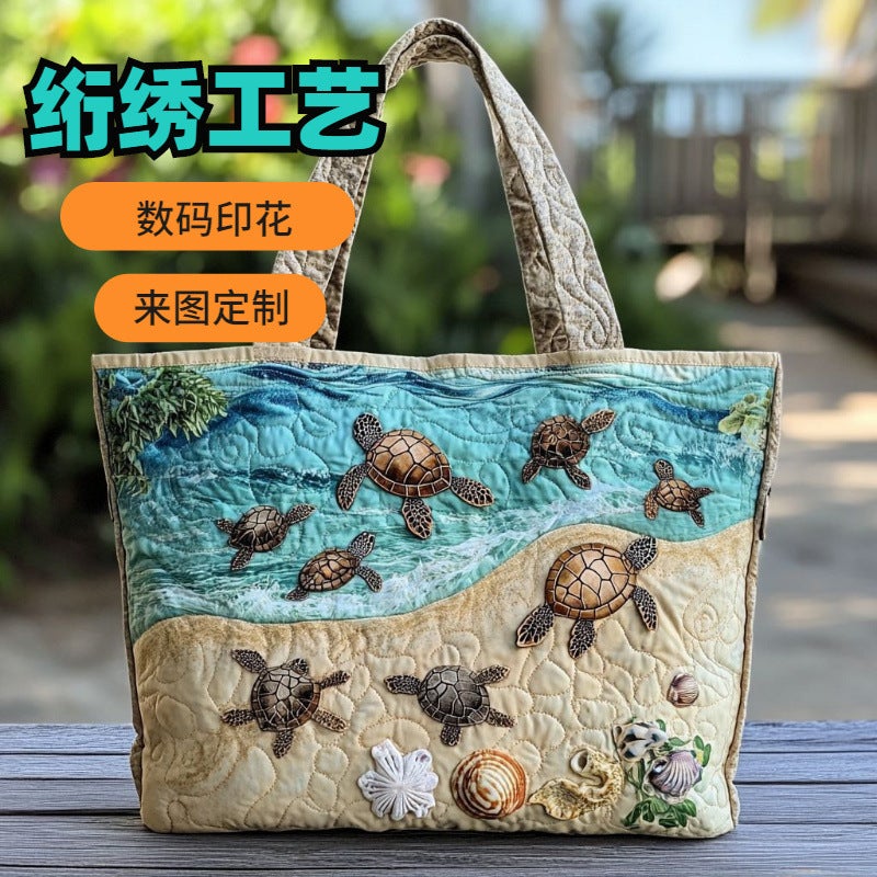 2026 Digital Print Quilted Embroidery Tote Bag for Commuting and Casual Use - Square Shoulder Bag with Interior Zipper Pocket - Image 3