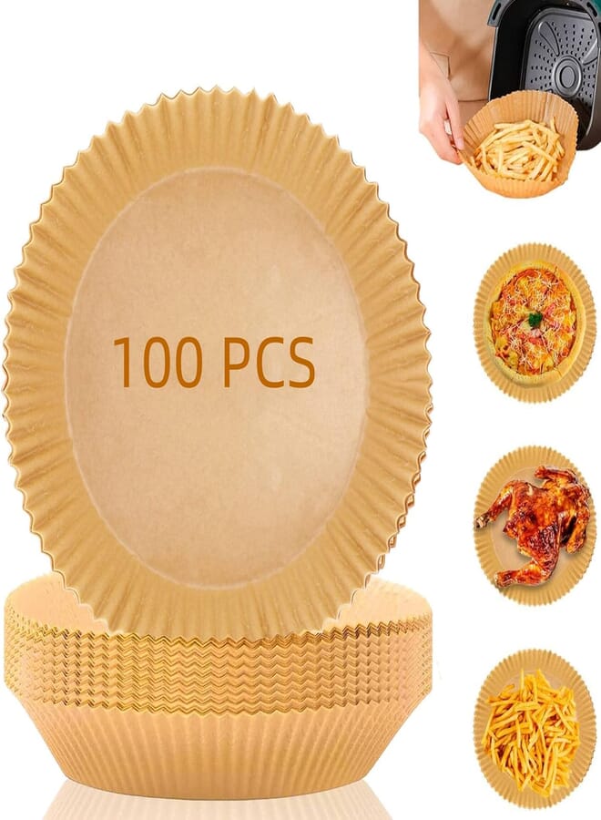 WYCY Liners Air Fryer Accessories Disposable Paper Liner 100PCS Natural Round Porous Non-Stick Baking Paper Silicone Proof (Liner, 100PCS) 