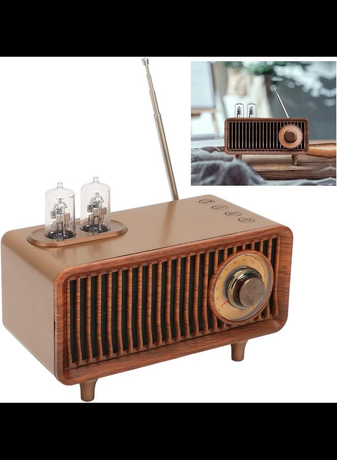 Retro BT Speaker Stereo Memory Card U Disk AUX Vintage Radio Speaker with LED Light for Laptop PC (Wood) - Image 4