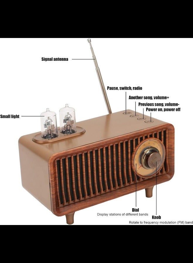 Retro BT Speaker Stereo Memory Card U Disk AUX Vintage Radio Speaker with LED Light for Laptop PC (Wood) - Image 3
