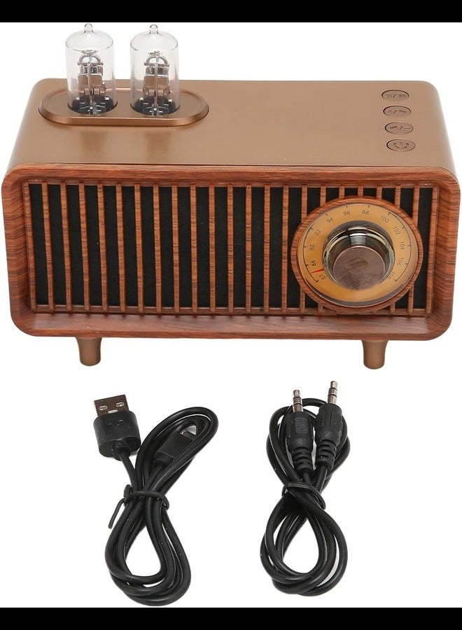 Retro BT Speaker Stereo Memory Card U Disk AUX Vintage Radio Speaker with LED Light for Laptop PC (Wood) - Image 1