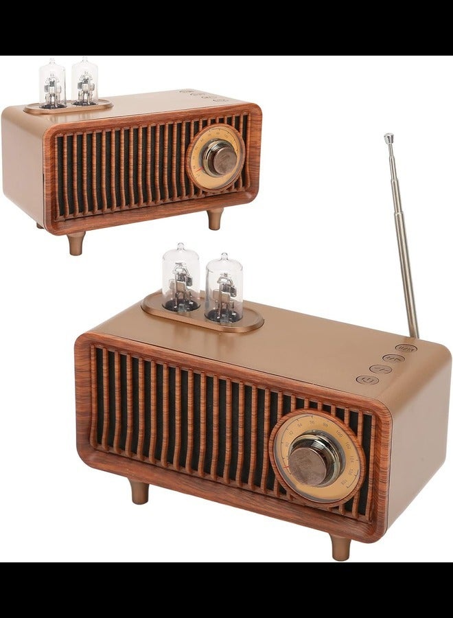 Retro BT Speaker Stereo Memory Card U Disk AUX Vintage Radio Speaker with LED Light for Laptop PC (Wood) - Image 2