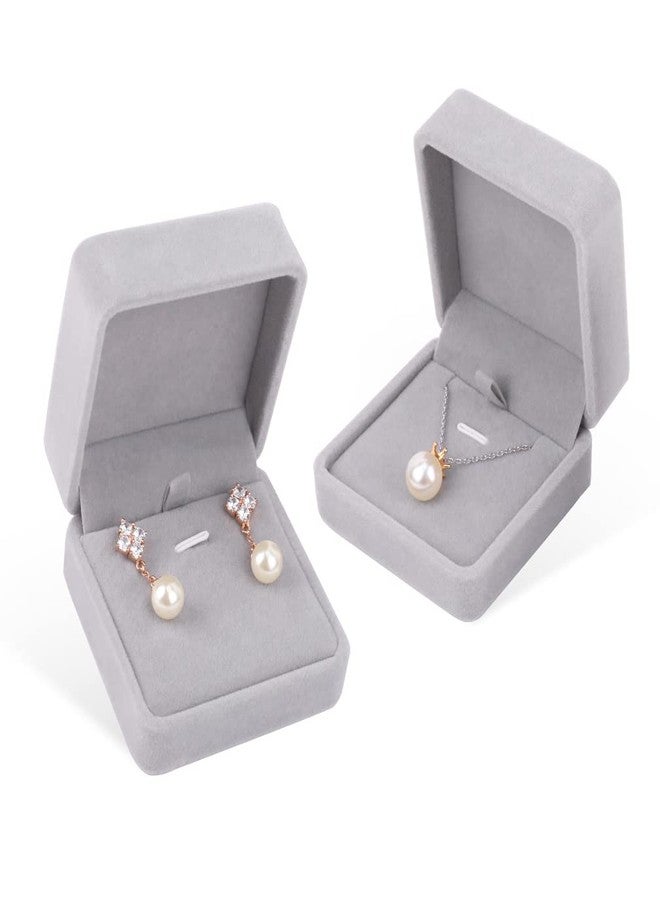 iSuperb Set of 2 Gray Velvet Necklace Pendant Box Jewelry Box Gift Boxes 3.1x1.6x2.8inch - Image 4