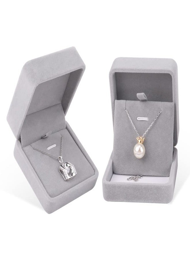 iSuperb Set of 2 Gray Velvet Necklace Pendant Box Jewelry Box Gift Boxes 3.1x1.6x2.8inch - Image 3