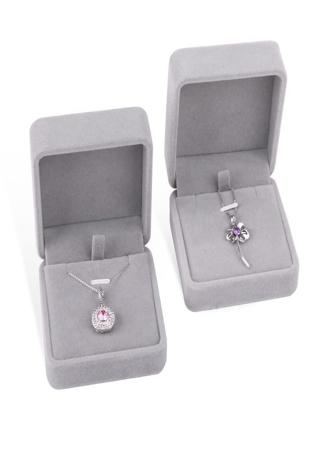 iSuperb Set of 2 Gray Velvet Necklace Pendant Box Jewelry Box Gift Boxes 3.1x1.6x2.8inch - Image 5
