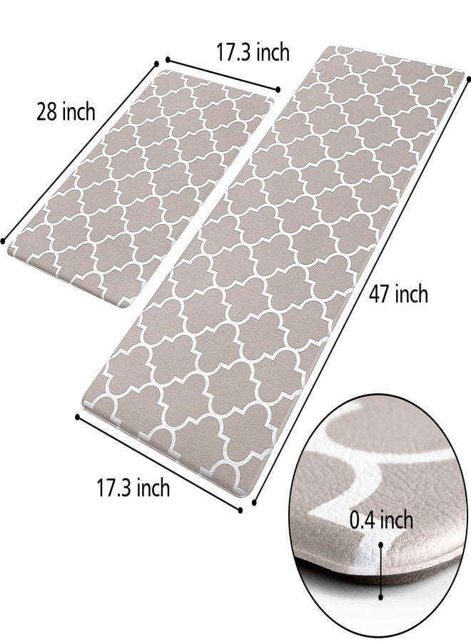 KMAT Kitchen Mat [2 PCS] Cushioned Anti-Fatigue Area Rug Sets, Waterproof Non-Slip Heavy Duty PVC Ergonomic Comfort Foam Rug for Kitchen, Floor Home, Office, Sink, Khaki - Image 2
