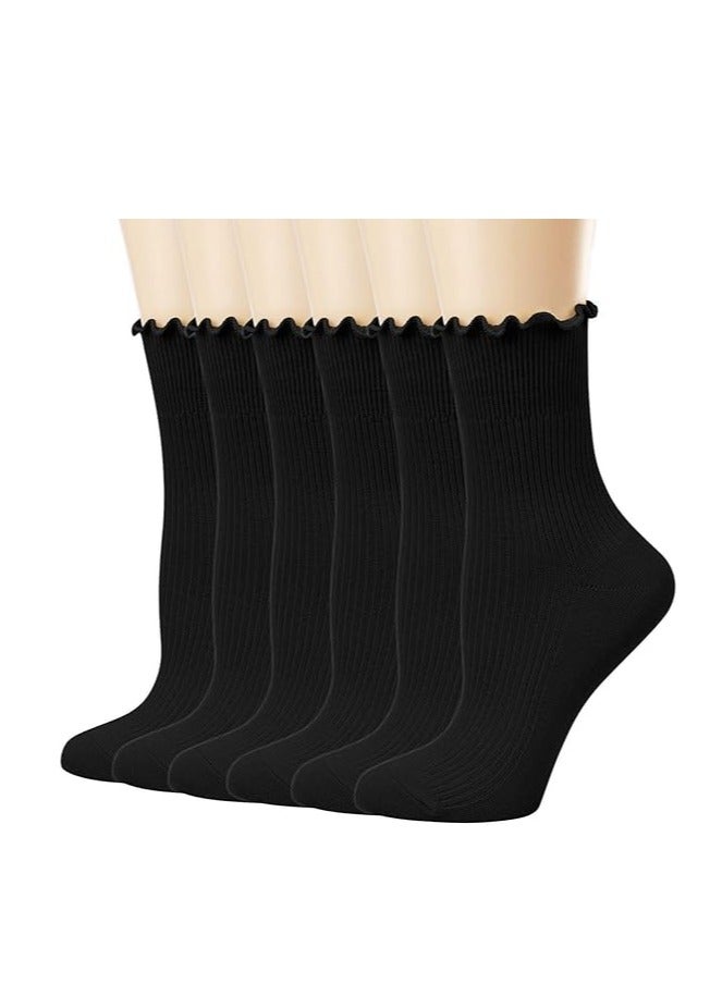 GUDOO جوارب نسائية، جوارب كاجوال بطول الكاحل مع كفة مزينة بكشكشة، مصنوعة من قطن محبوك قابل للتهوية، أنيقة ومريحة. عبوة من 6 قطع. - Image 1