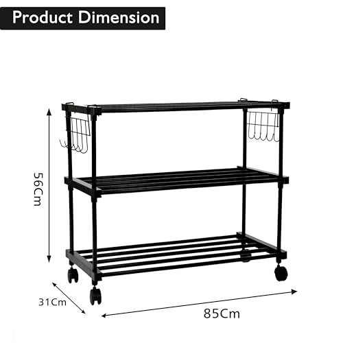 LEOPAX Shoe Rack, Multi Pairs Shoe Storage Organizer, 3 Tiers Shoe Stand, Easy Assembly Stackable Sturdy Shoe Tower with 2 Hooks, Metal Shoe Shelf for Entryway,Bedroom Black (85 x 31 x 56CM) - Image 5
