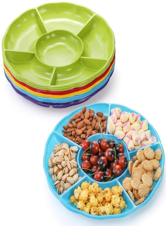 Frcctre 20 Pack Disposable Plastic Appetizer Serving Platter, 12 Inch 6 Sectional Divided Snack Nut Candy Veggie Fruit Dish Serving Platter Divided Food Tray - Image 1