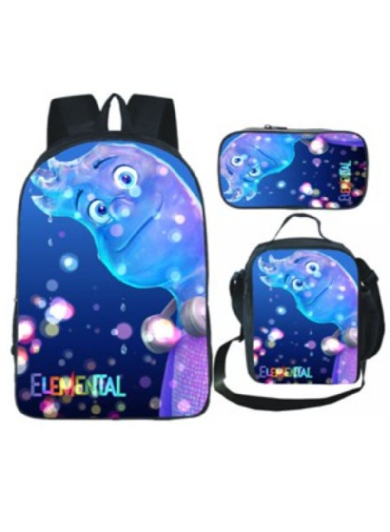 Digital Printing Large Capacity Backpack Three piece Set Lunch Bag Pen Bag Polyester Comfortable Load Reducing Backpack for Students and Children Unisex - Image 1