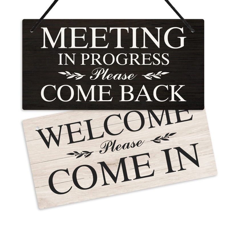 Putuo Decor Meeting in Progress Sign, Please Come in Sign for Cubicle Door, Business Office, Online Conference, 10x5 Inches PVC Double Sided - Image 1