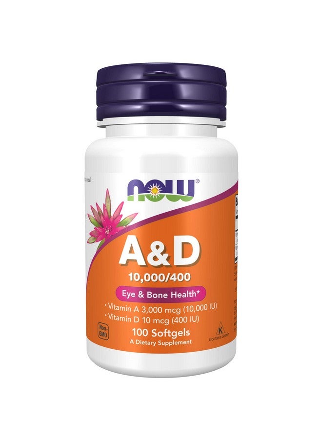 now Supplements Vitamin A & D 10000/400 Iu Eye Health* Essential Nutrition 100 Softgels - Image 2