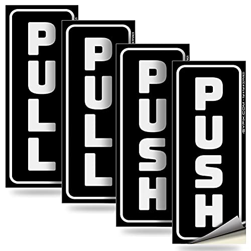 iSYFIX Push Pull Stickers Sign - 2 Pack 2x5 inch -Vertical Decal Self-Adhesive, Black/White Vinyl Sticker for Doors in Business, Stores, Cafes, Shops & More. Indoor and Outdoor use. - Image 1