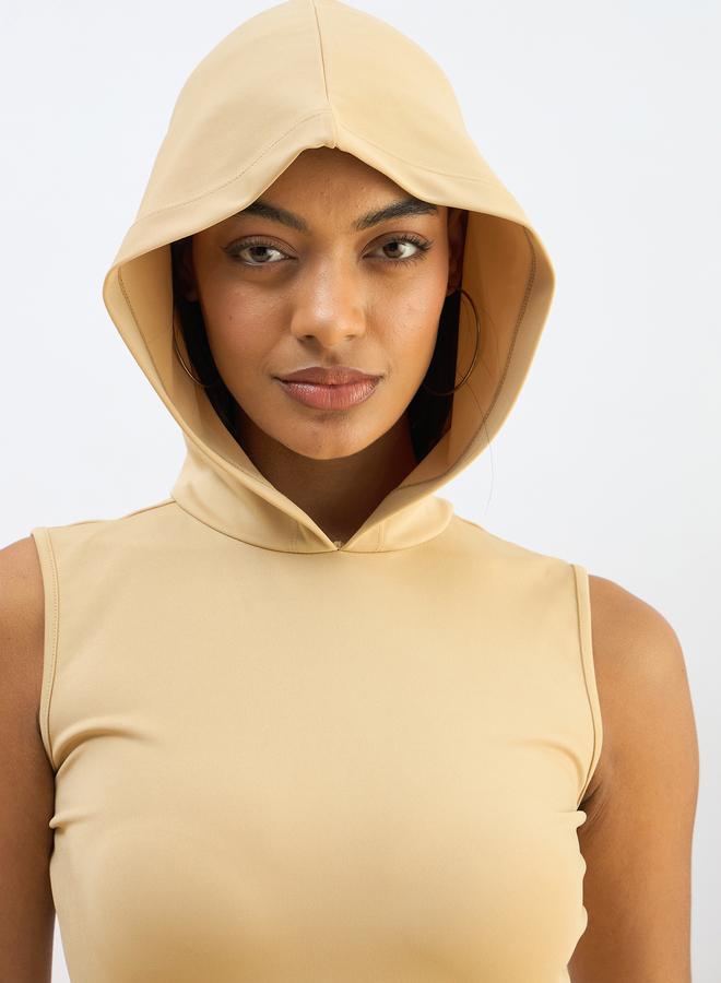 Sassafras Beige Hooded Knit Bodycon Midi Dress - Image 2