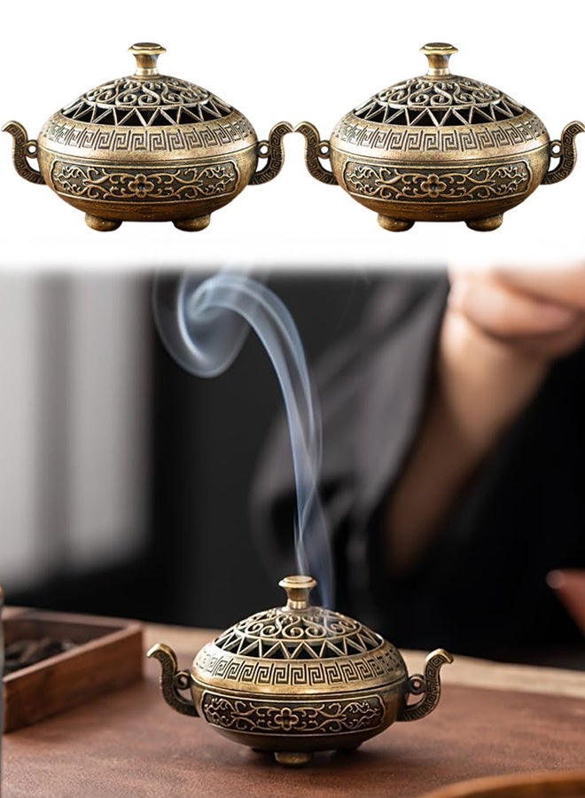مبخرة راتنجية أنيقة على الطراز العربي، حامل مبخرة برونزي بنقوش هندسية، حامل معدني مناسب لجميع العطلات للتأمل وديكور الغرفة والعلاج بالروائح، إكسسوار منزلي ثقافي - Image 1
