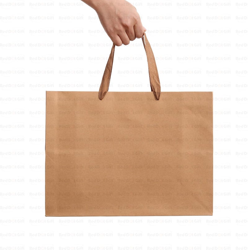 Red Dot Gift REDDOTGIFT® 10-Pack Kraft Paper Shopping Bags with Ribbon Handle - H26x35x13cm - Image 3
