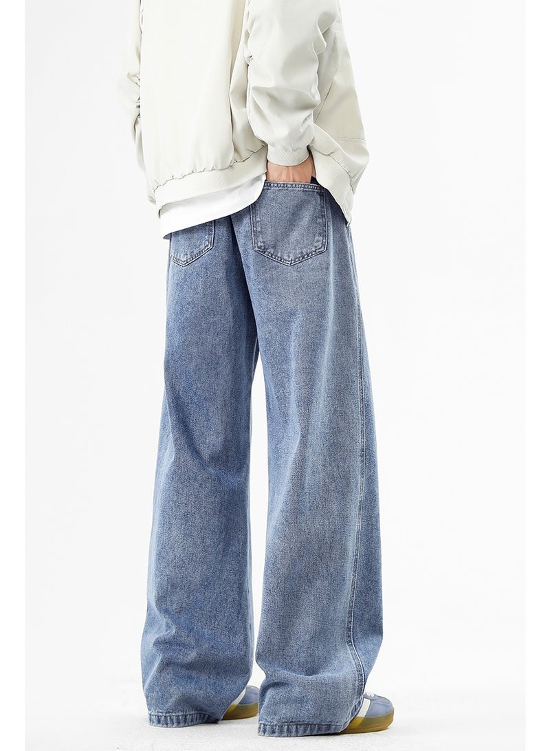 بنطلون جينز رجالي فضفاض غير رسمي بحزام خصر مطاطي ورباط، بالإضافة إلى جيوب - مريح وخفيف الوزن وأنيق - Image 3