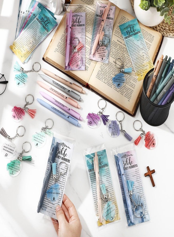 Feifeiya 25 Sets Easter Christian Gifts Bulk Bible Verse Emergency Numbers Bookmarks Christian Pens Religious Keychain Church Pastor Appreciation Gift for Clergy Sunday School Teacher(Ballpoint Pens) - Image 5