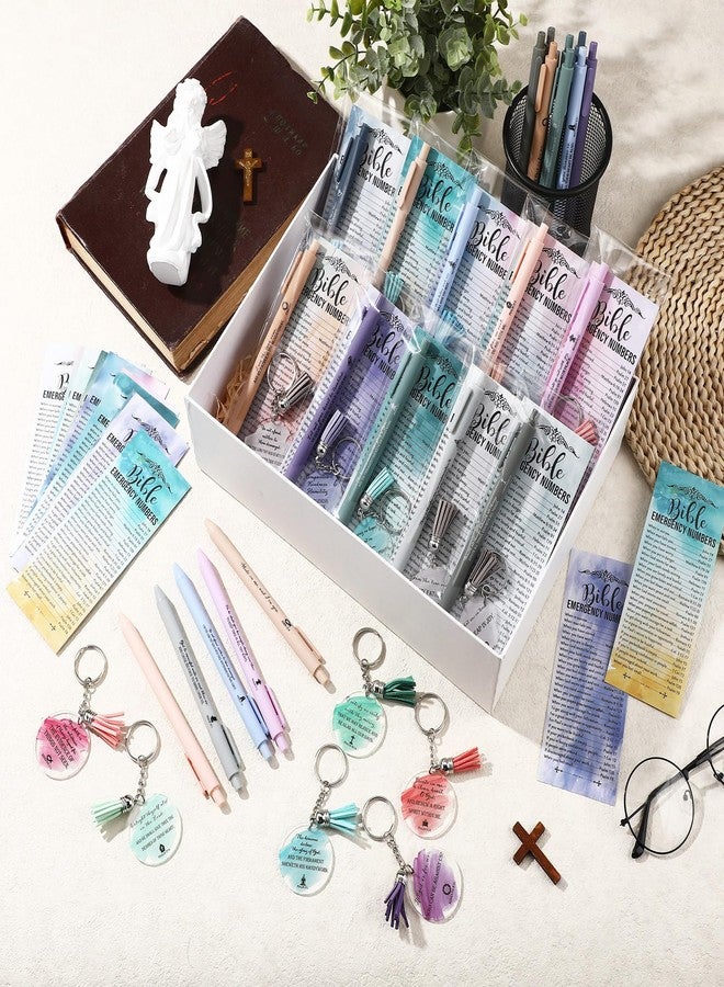 Feifeiya 25 Sets Easter Christian Gifts Bulk Bible Verse Emergency Numbers Bookmarks Christian Pens Religious Keychain Church Pastor Appreciation Gift for Clergy Sunday School Teacher(Ballpoint Pens) - Image 4