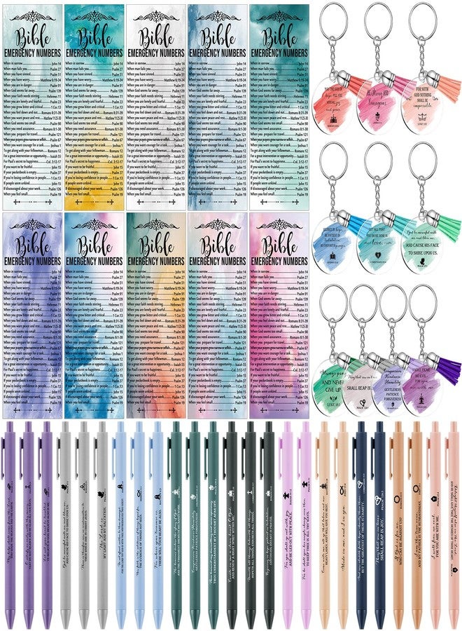 Feifeiya 25 Sets Easter Christian Gifts Bulk Bible Verse Emergency Numbers Bookmarks Christian Pens Religious Keychain Church Pastor Appreciation Gift for Clergy Sunday School Teacher(Ballpoint Pens) - Image 1