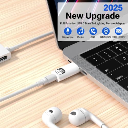 Verilux® 2 in 1 Lighting to C Earphone Converter, PD 45W Type C Male to Lighting Female Adapter with 480Mbps High-Speed Data Transmission for iPhone 17/16/15 Series, iPad mini/Air/Pro - Image 3