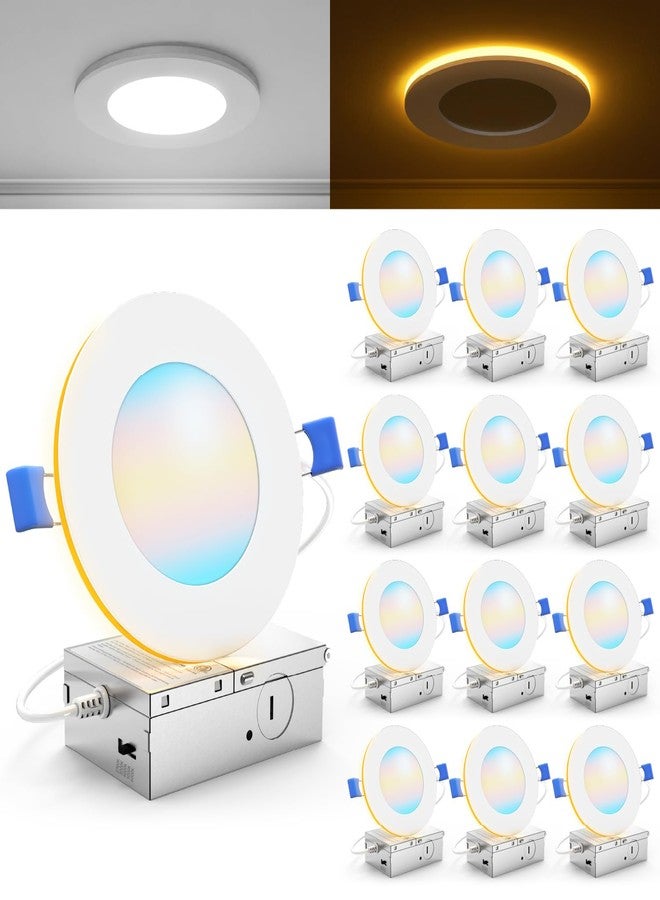 صنكو لايتنغ مجموعة من 12 مصباح سقف LED فائق النحافة من Sunco Lighting، مقاس 4 بوصات، مع إضاءة ليلية، 900 لومن، درجة حرارة لون قابلة للتحديد 2700 كلفن / 3000 كلفن / 3500 كلفن / 4000 كلفن / 5000 كلفن، قابلة للتعتيم، 11 واط، بدون علبة مع صندوق توصيل - ES - Image 1