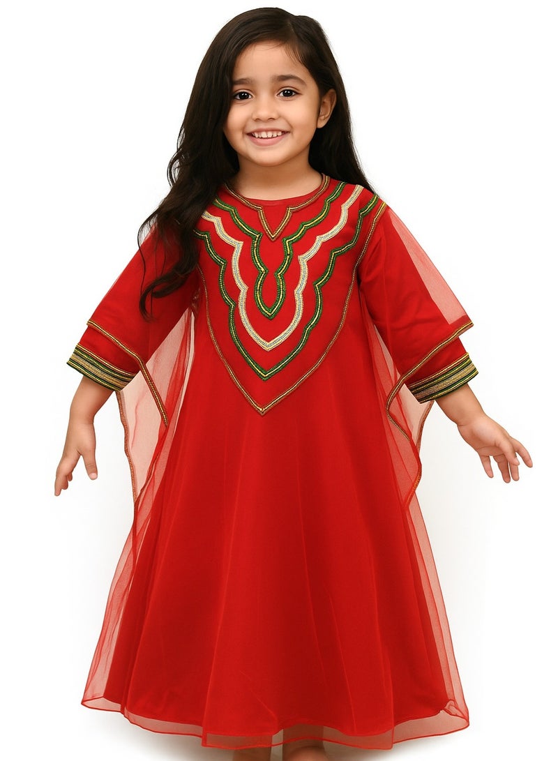 المنزل الذكي هوم سمارت فستان أحمر بنقشة علم اليوم الوطني للبنات احتفلي باليوم الوطني لدولة الإمارات العربية المتحدة بأناقة الزي الوطني لدولة الإمارات العربية المتحدة للمناسبات الوطنية الاحتفالية - Image 1