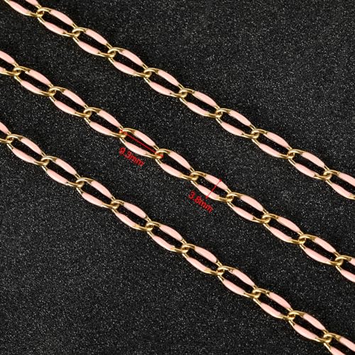 UMAOKANG 6.6 Feet Bulk Chain for Jewelry Making Gold Plated Stainless Steel Jewelry Making Supplies Necklace Bracelet DIY Pink Enamel Cable Chain - Image 3