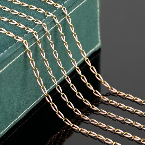 UMAOKANG 6.6 Feet Bulk Chain for Jewelry Making Gold Plated Stainless Steel Jewelry Making Supplies Necklace Bracelet DIY Pink Enamel Cable Chain - Image 4