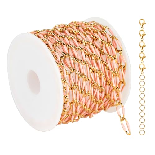 UMAOKANG 6.6 Feet Bulk Chain for Jewelry Making Gold Plated Stainless Steel Jewelry Making Supplies Necklace Bracelet DIY Pink Enamel Cable Chain - Image 1