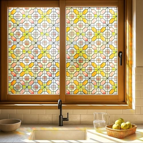 ADD.HERES 3D Stained Glass Window Film Decorative Window Privacy Film for BathroomFront DoorHome Sun Blocking Heat ControlStatic ClingGrid Order 236inch x 354inch - Image 1