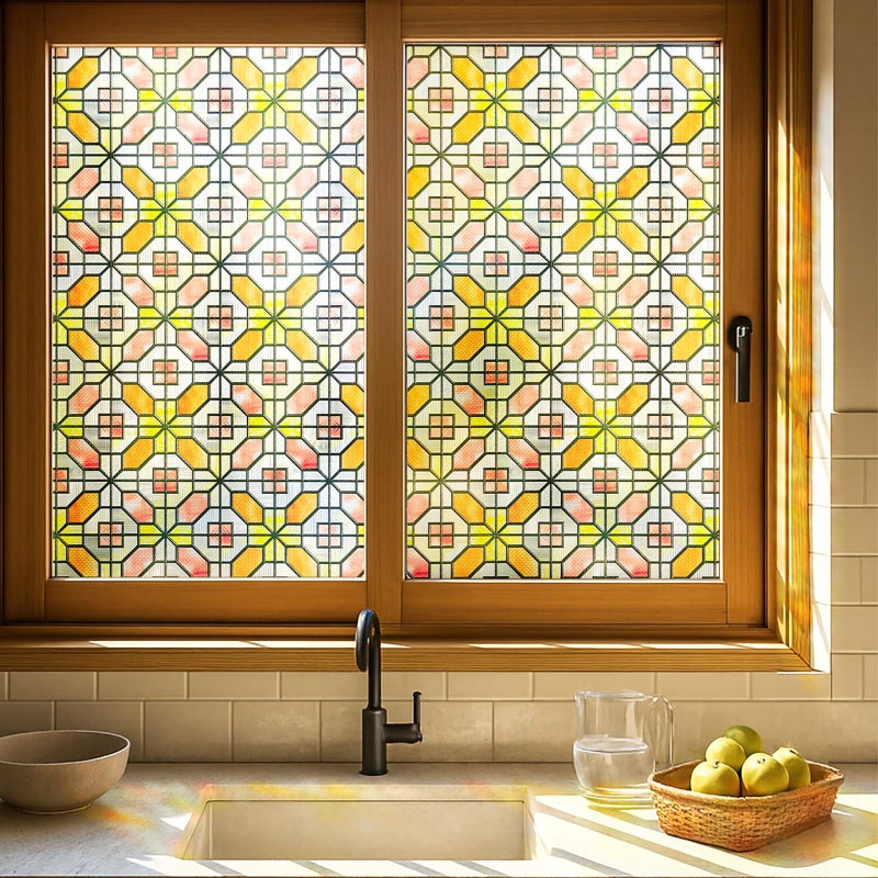 ADD.HERES 3D Stained Glass Window Film Decorative Window Privacy Film for BathroomFront DoorHome Sun Blocking Heat ControlStatic ClingGrid Order 236inch x 354inch - Image 2