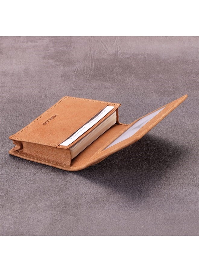 HISCOW Leather Business Card Case Holder for Men & Women, Italian Calfskin (Aniline Leather Tan)  - Image 4