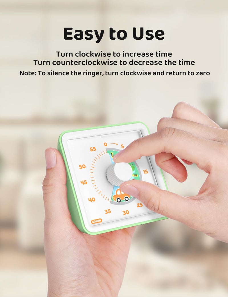 LIORQUE 60 Minute Visual Timer for Kids, Visual Countdown Timer for Classroom Office Kitchen with 'Car' Pattern Design, Pomodoro Timer with Silent Operation (Batteries Included) - Image 5