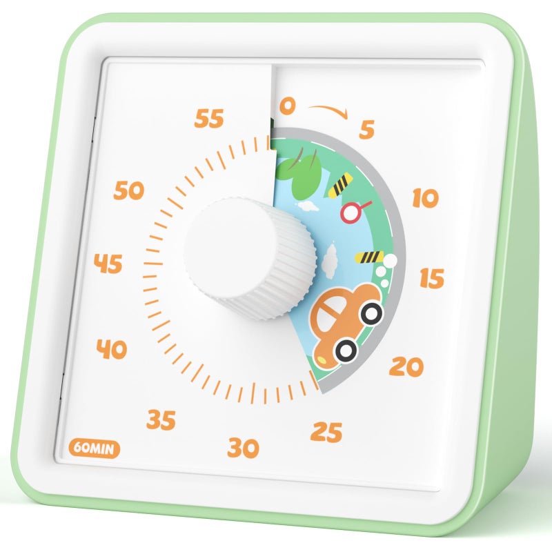 LIORQUE 60 Minute Visual Timer for Kids, Visual Countdown Timer for Classroom Office Kitchen with 'Car' Pattern Design, Pomodoro Timer with Silent Operation (Batteries Included) - Image 1