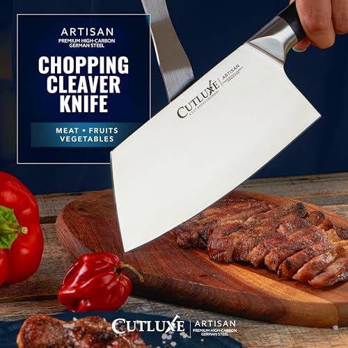 Cutluxe Meat Cleaver Knife - 7" Heavy Cleaver Butcher Knife, Razor Sharp German Steel Blade, Full Tang, Ergonomic Handle Design – Artisan Series - Image 4