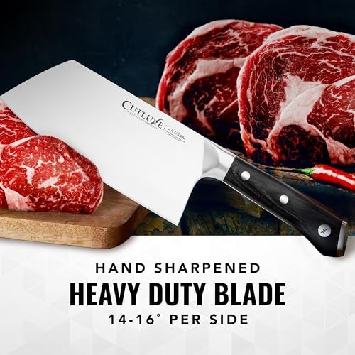 Cutluxe Meat Cleaver Knife - 7" Heavy Cleaver Butcher Knife, Razor Sharp German Steel Blade, Full Tang, Ergonomic Handle Design – Artisan Series - Image 3